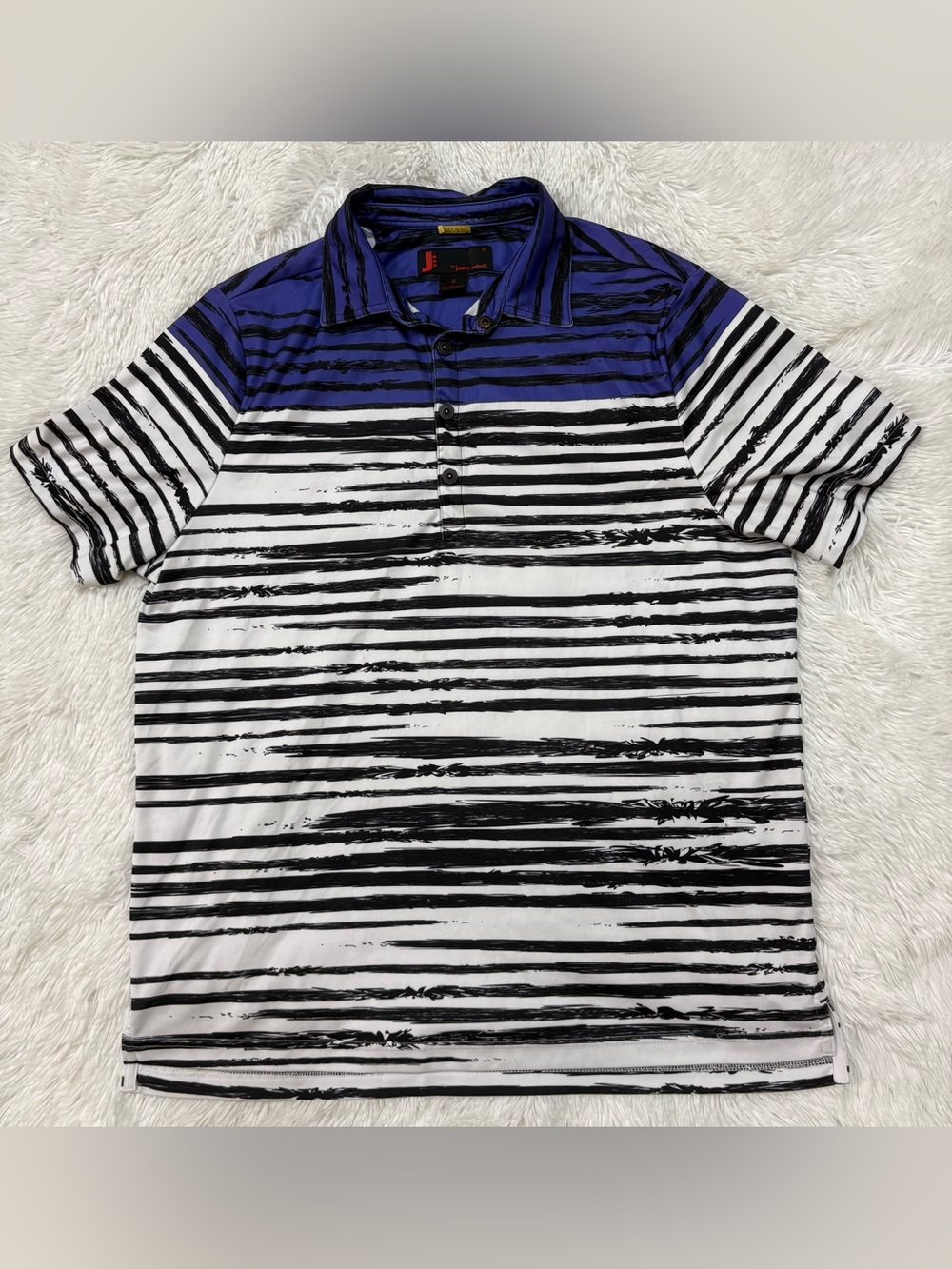 jamie sadock Blue, Black & White Striped Polo